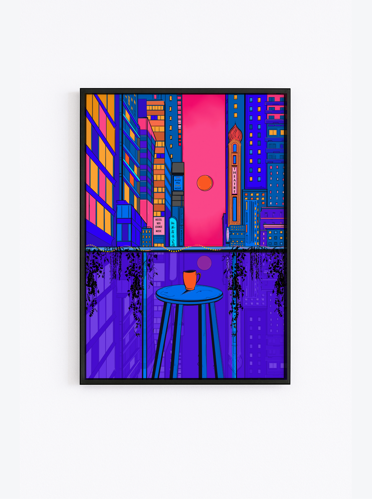 Drink More Coffee – Queer Night City Balcony Art Print