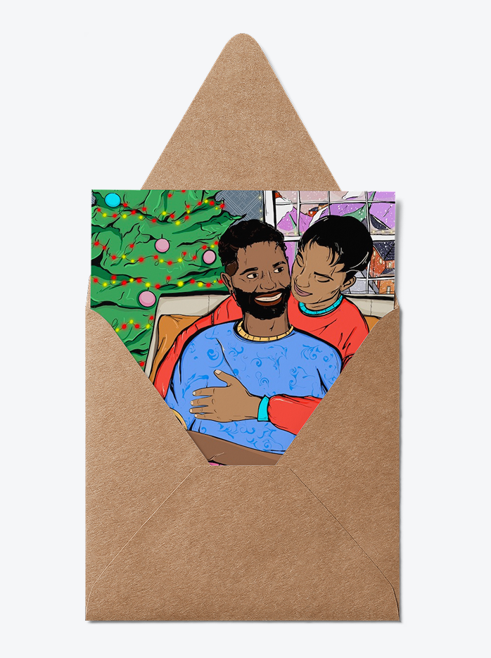 Gay Christmas Card – Cozy Couple Cuddling