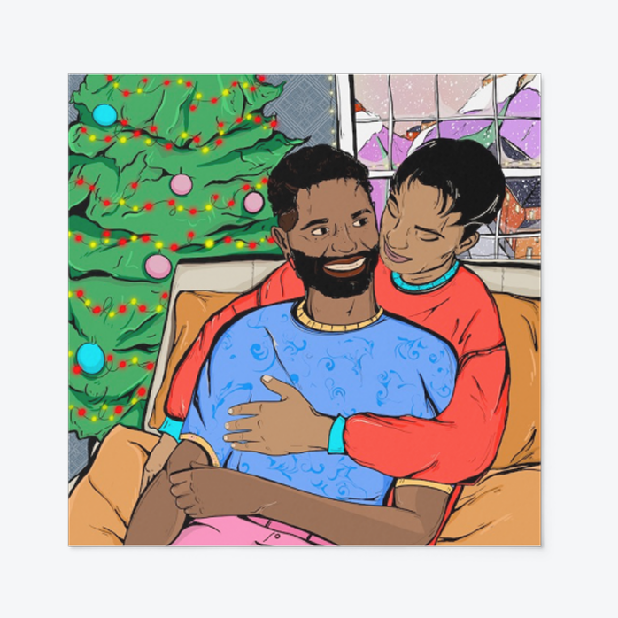 Gay Christmas Card – Cozy Couple Cuddling