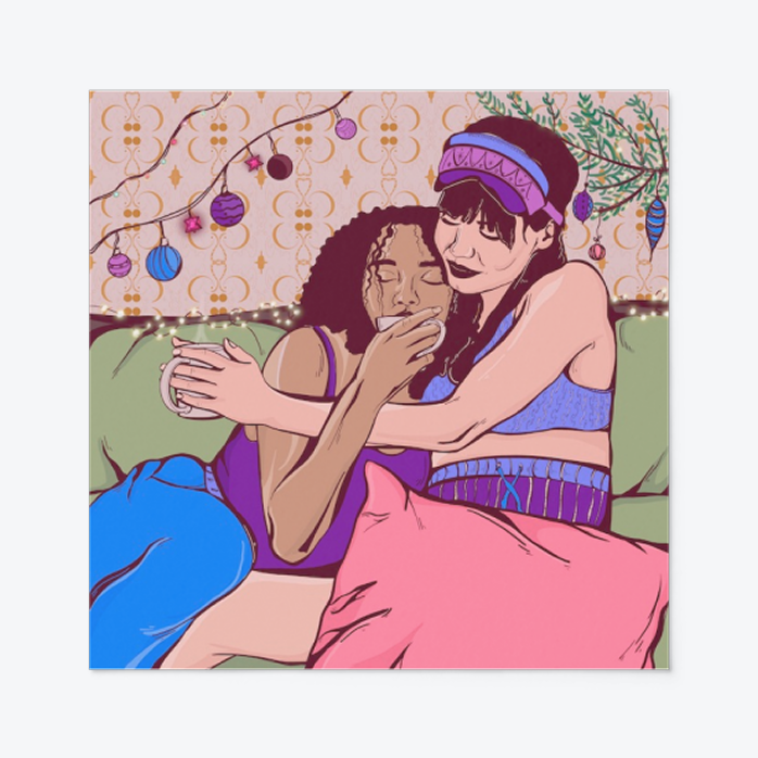 Lesbian Christmas Card – Couple with Hot Chocolate