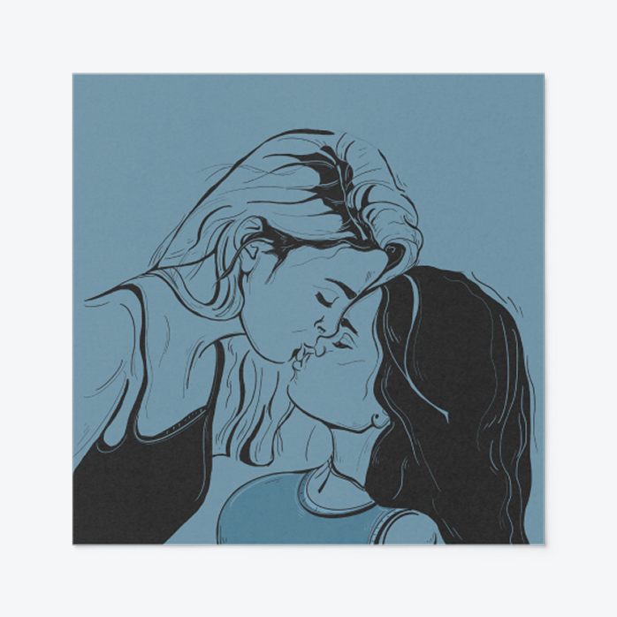 Lesbian Greeting Card – Blue Kiss