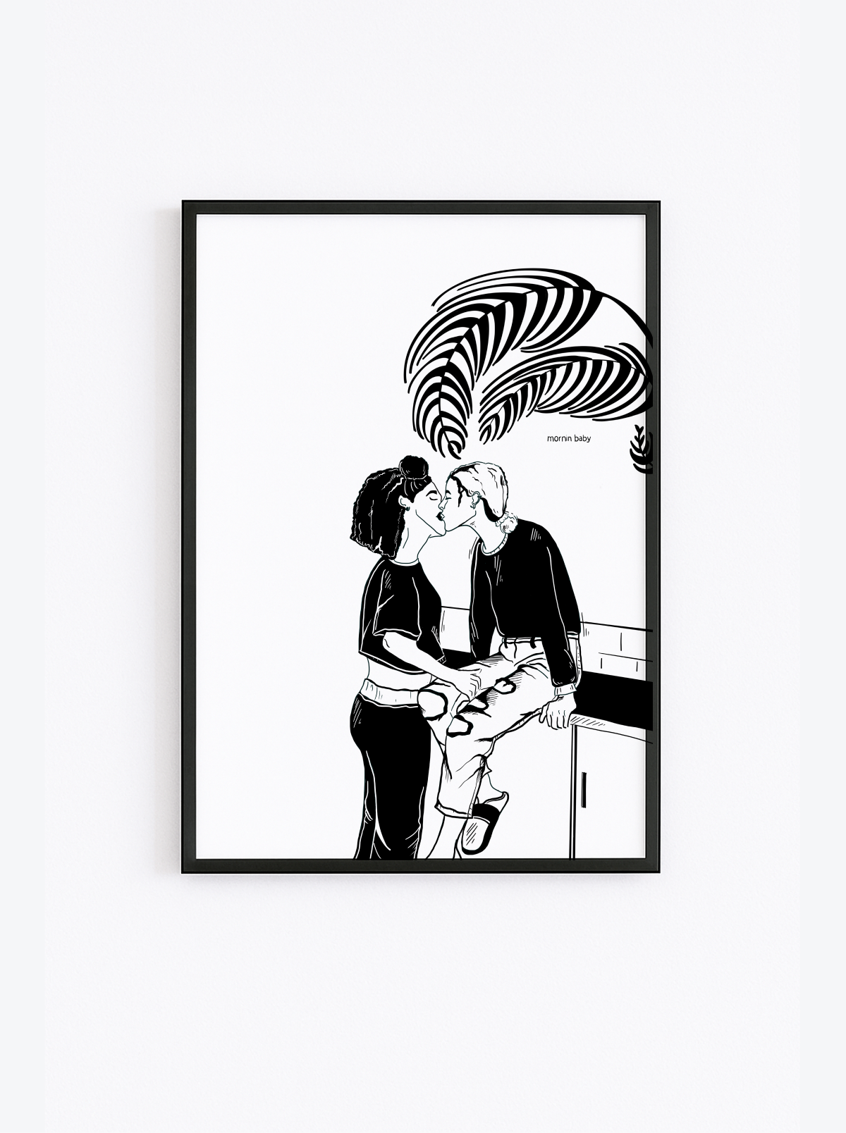 Morning Baby – Lesbian Kitchen Kiss Art Print