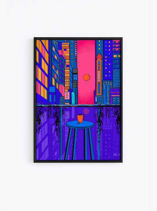 Drink More Coffee – Queer Night City Balcony Art Print