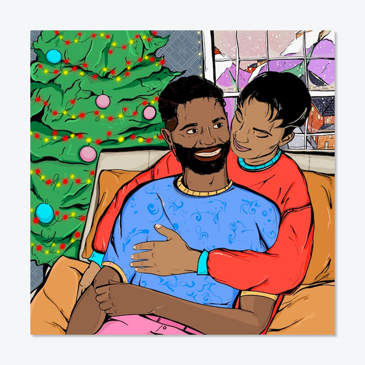 Gay Christmas Card – Cozy Couple Cuddling