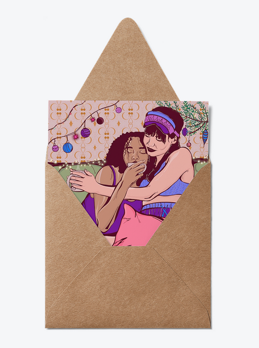 Lesbian Christmas Card – Couple with Hot Chocolate