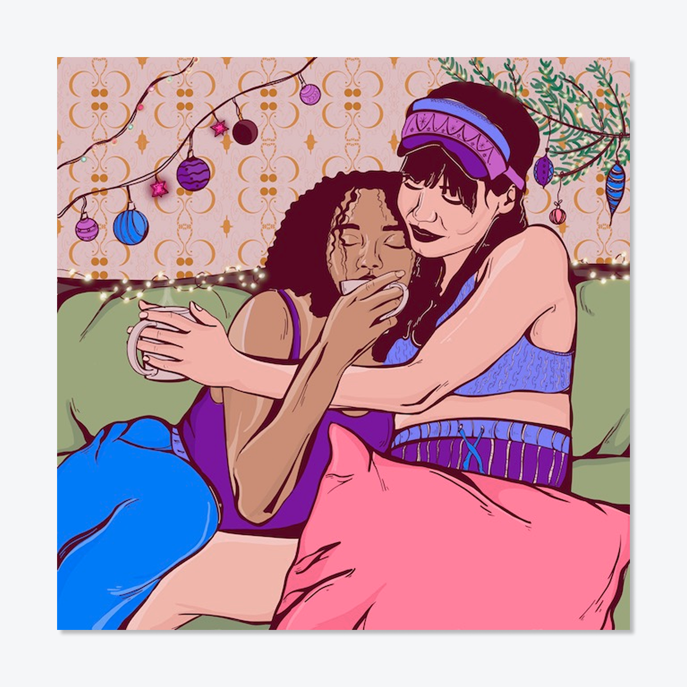 Lesbian Christmas Card – Couple with Hot Chocolate