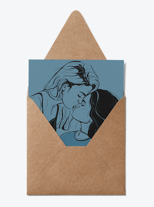 Lesbian Greeting Card – Blue Kiss