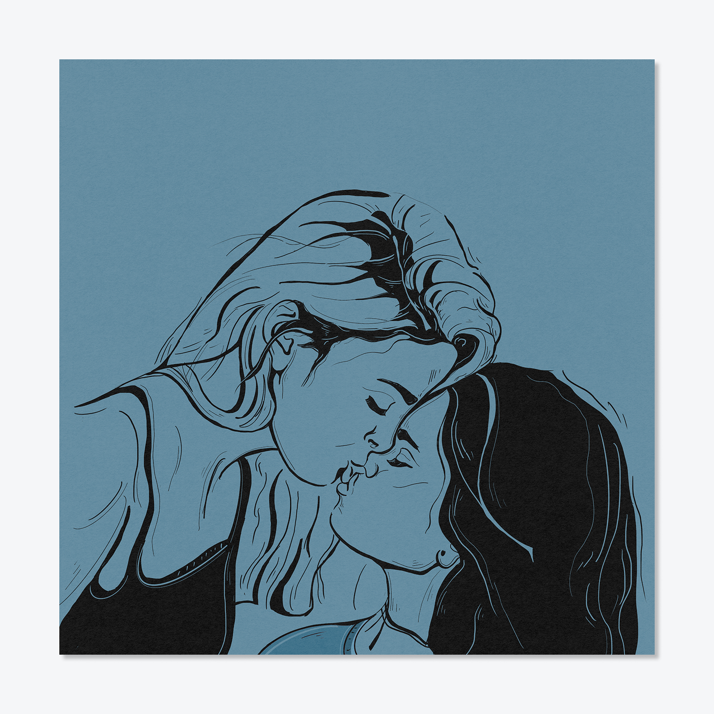 Lesbian Greeting Card – Blue Kiss