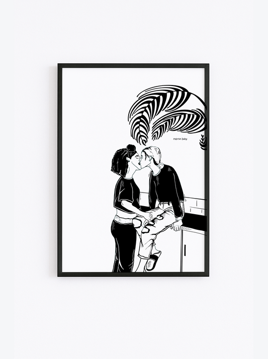 Morning Baby – Lesbian Kitchen Kiss Art Print