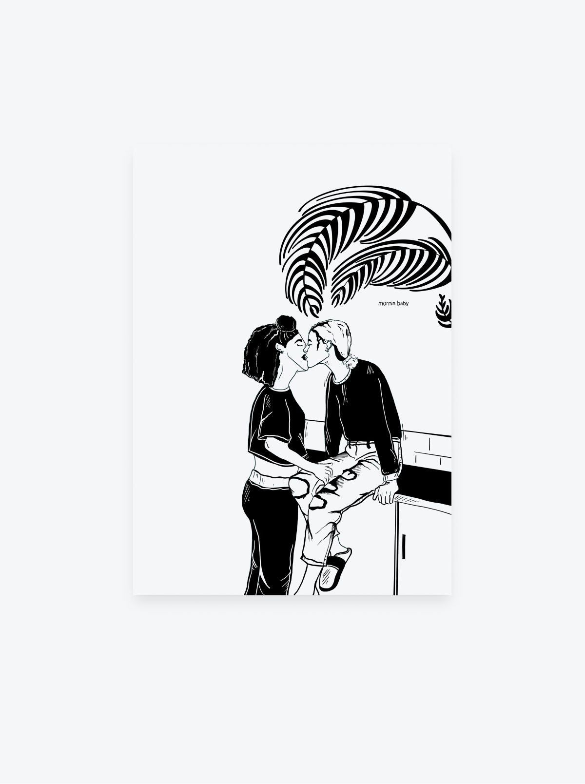 Morning Baby – Lesbian Kitchen Kiss Art Print